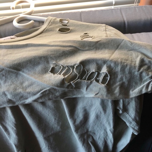 Don’t Ask Why green/olive shirt with fashion rips - Picture 3 of 5